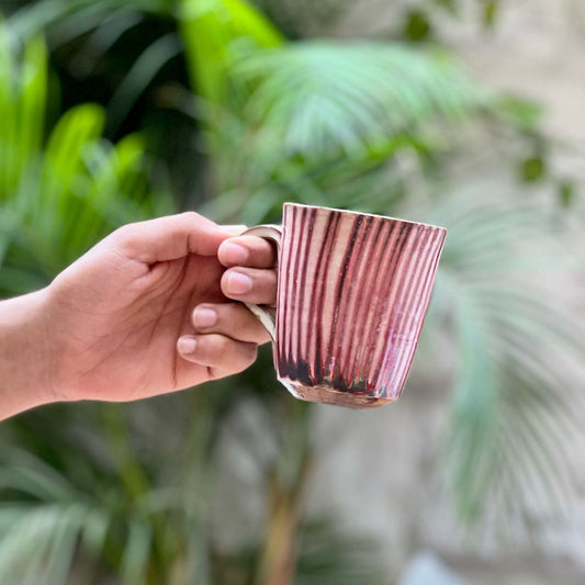 Handcrafted Red Ribbed Mug