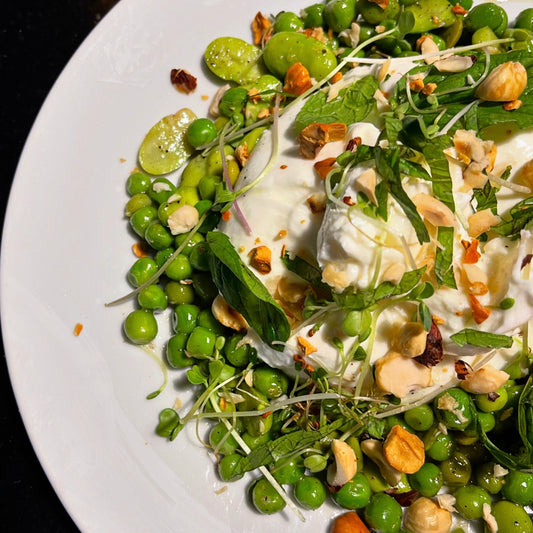 Burrata with Fava and Peas